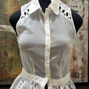 NWT Anthropologie Women's Size S OffWht Lace Maude Lattice Beautiful Sheer